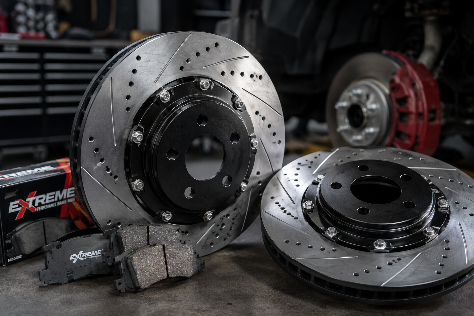 Brake rotors sitting on table 