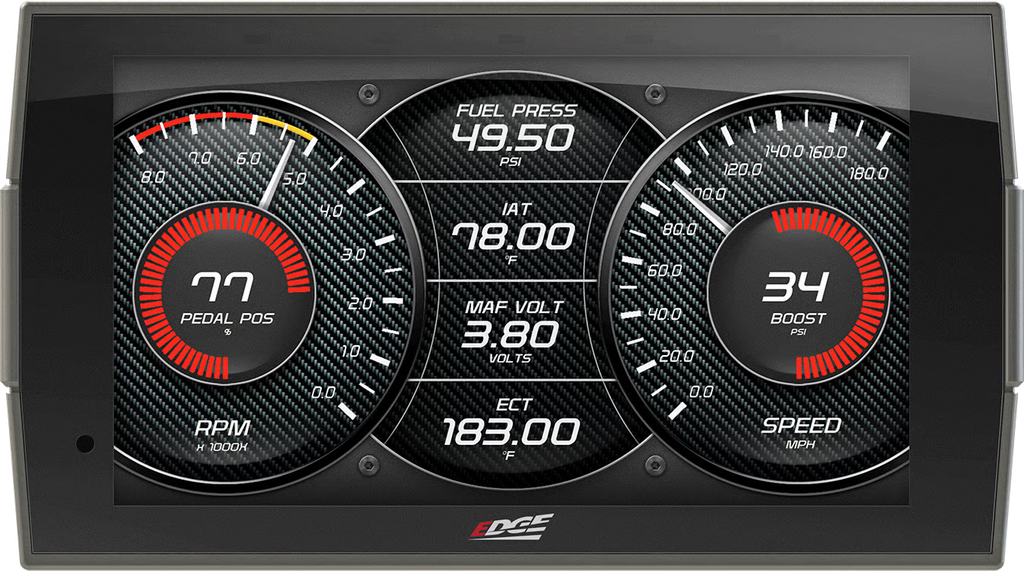 Edge Insight CTS3 performance monitor display showing boost pressure and EGT readings