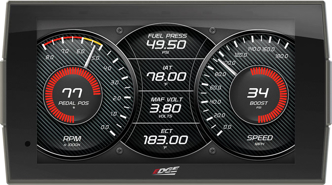 Edge Insight CTS3 performance monitor display showing boost pressure and EGT readings
